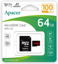 Micro SDHC Memory Card 64 GB 100 MB/s with SD Adapter Apacer