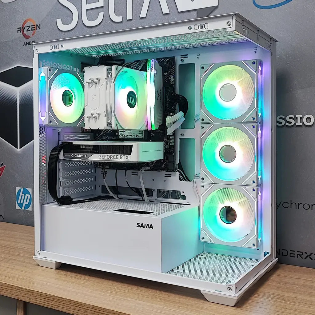 PowerCube, Gaming Desktop Computer, Ryzen 7 5700X / 32GB RAM / NVMe 1TB / RTX 5060 8GB, Chimera G10 V3 IceCube G4270