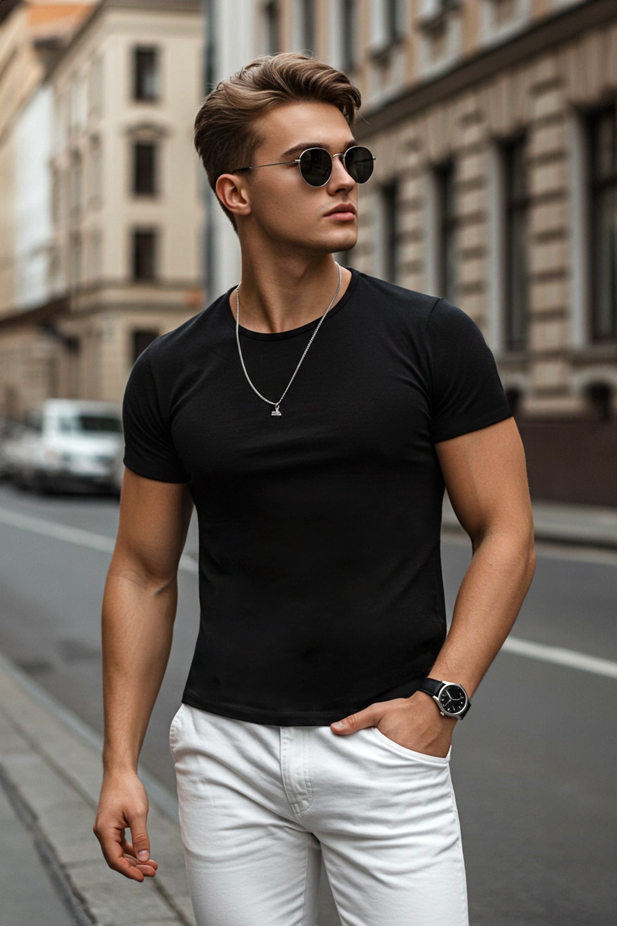 Trendy male T-shirt black
