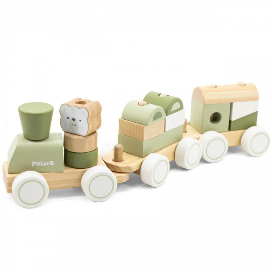 POLARB Wooden Toy Car with Figures Stacking Train Green