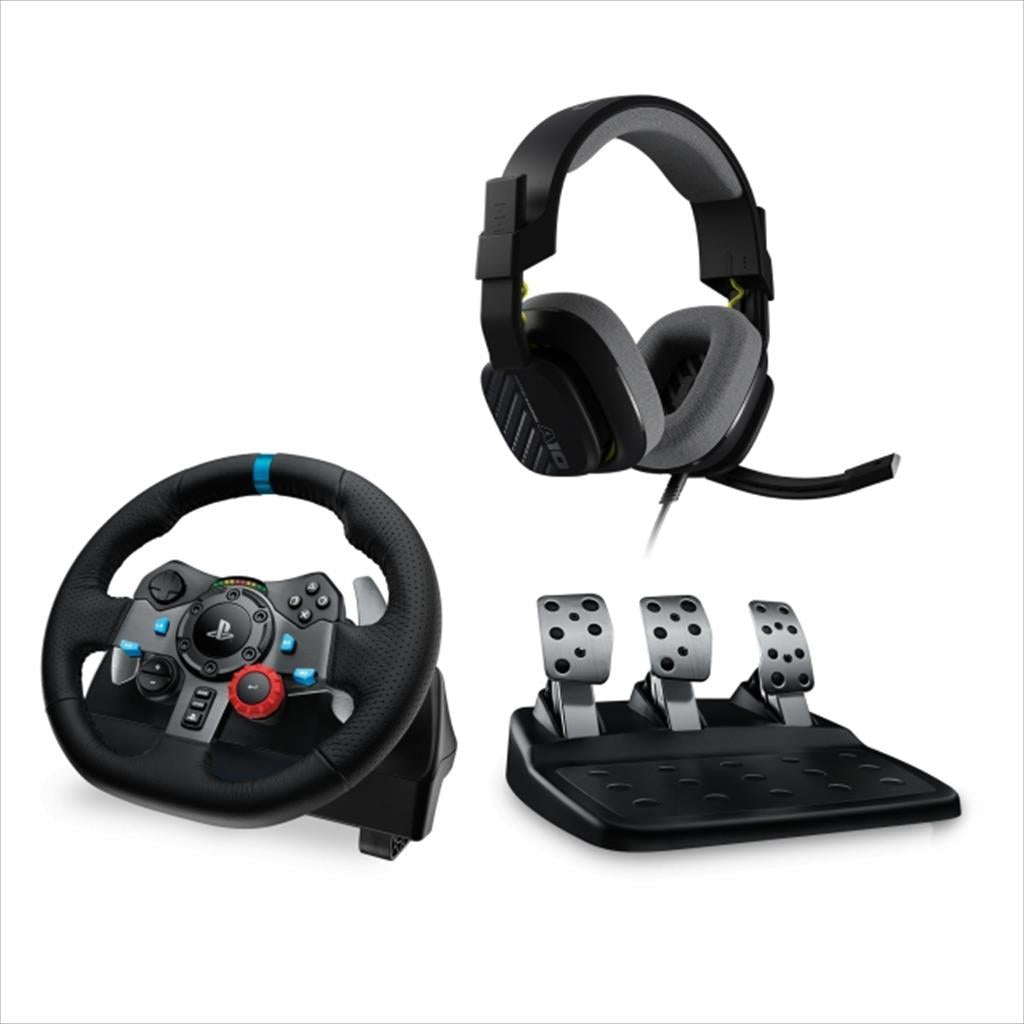 Logitech G Gaming Complete Wheel G29 Driving Force with Pedals, Plus Gaming Headphones Astro A10 for Ps3, Ps4, Pc, 991-000486