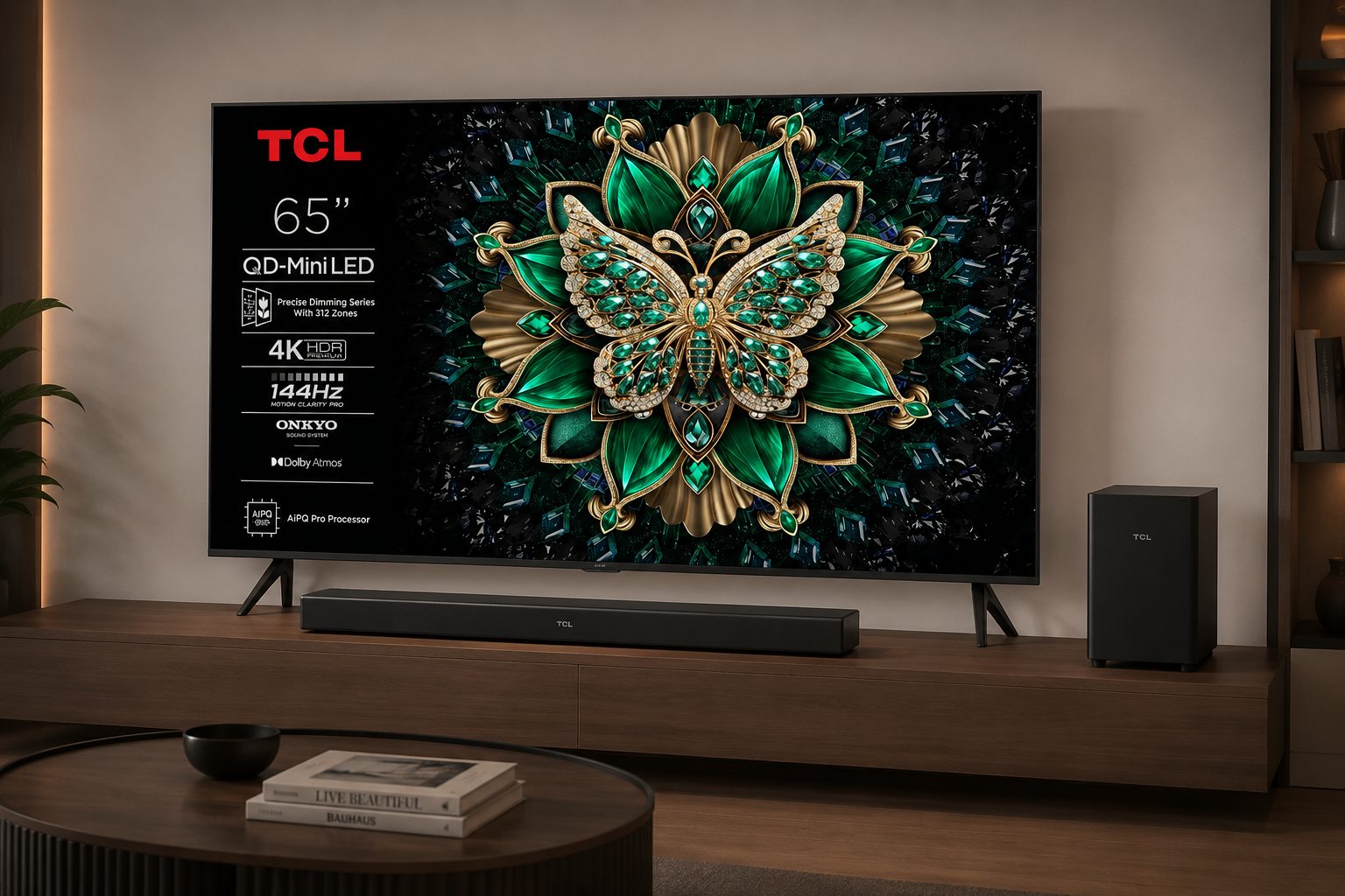 TCL Set Television and Soundbar Premium Home Cinema 65C6K QD-Mini LED 65" Smart TV + S522WE 2.1 Soundbar