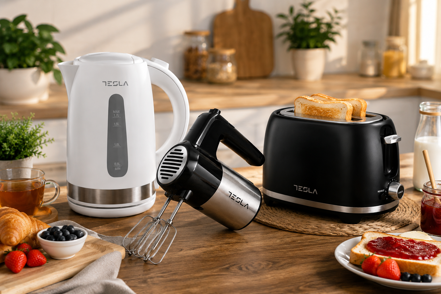 TESLA Breakfast Set - Electric glass 2200W + Handheld mixer 300W + Toaster 850W