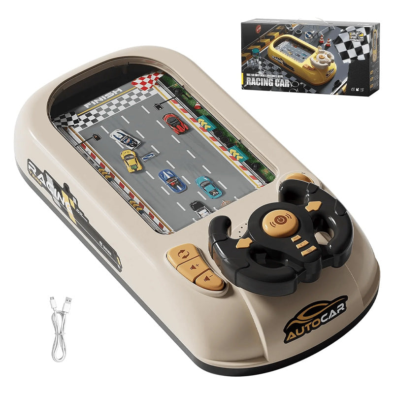 Racing game with battery steering wheel