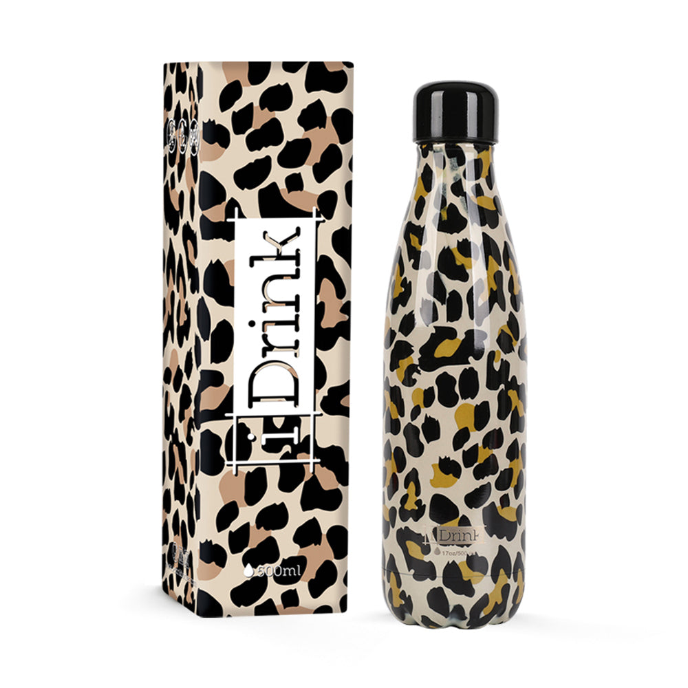 Hot water bottle with leopard print black coffee